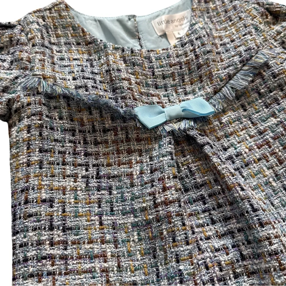 Little Angels Blue Bouclé Tweed Party Dress Girls Size 4‎